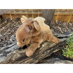 R Dakin Moose Plush Stuffed Animal Brown Lying Down Nutshell Vintage 1978 11"